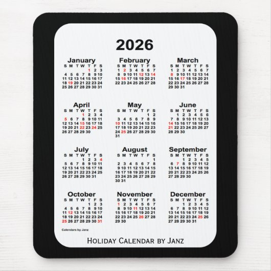 2026 Holiday Two Tone Black Calendar von Janz Mousepad (Vorne)