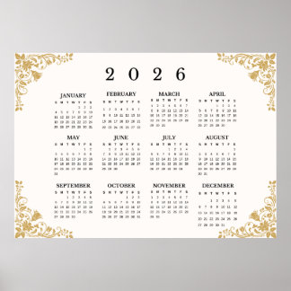 2026 Horizontaler Wandkalender Poster