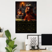2026 Irischer Setter in grüner Baskenmütze rustika Poster (Heimbüro)