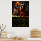 2026 Irish Setter in Green Beret Rustic Calendar Poster (Küche)