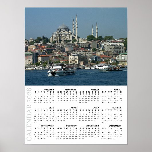 2026 Istanbul-Kalender, Sultan Ahmed, Türkei Poster (Vorne)
