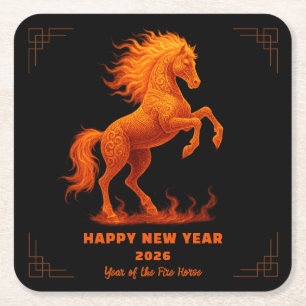 2026 Jahr des Feuerpferds Chinesischer Zodiakus Rechteckiger Pappuntersetzer