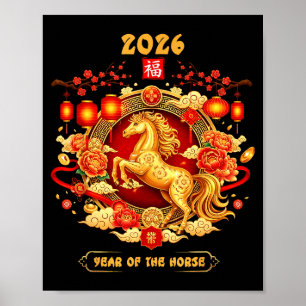 2026 Jahr des Pferdes Chinesische Sternzeichen Kun Poster