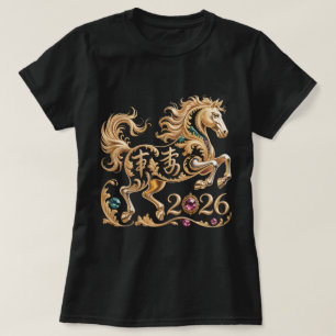 2026 Jahr des Pferdes Chinesisches Neujahr Goldene T-Shirt