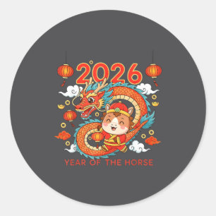 2026 Jahr des Pferdes Chinesisches Neujahr Lunar N Runder Aufkleber