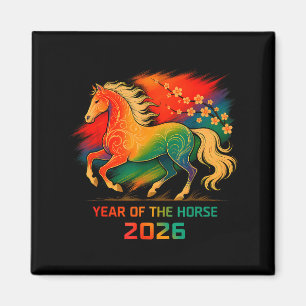 2026 Jahr des Pferdes Lebendige Zodiac-Blüten-Kuns Magnet