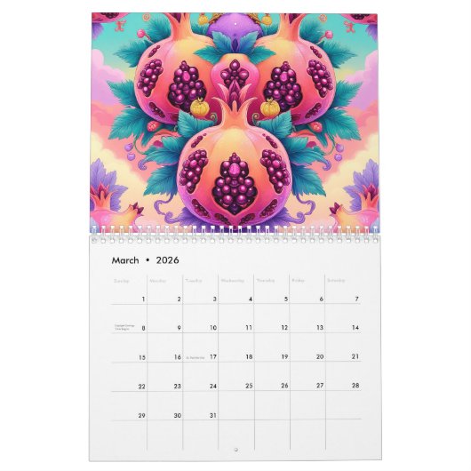 2026 Jahr mit Früchten Kalender (Mär 2026)