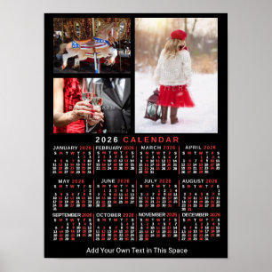 2026 Jahr Monats Kalender Schwarz Benutzerdefinier Poster