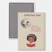 2026 Jahr Text Mädchen liest Magnet (Vorderseite/Rückseite)