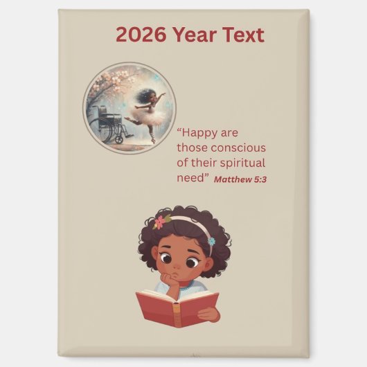 2026 Jahr Text Mädchen liest Magnet (Vorderseite)