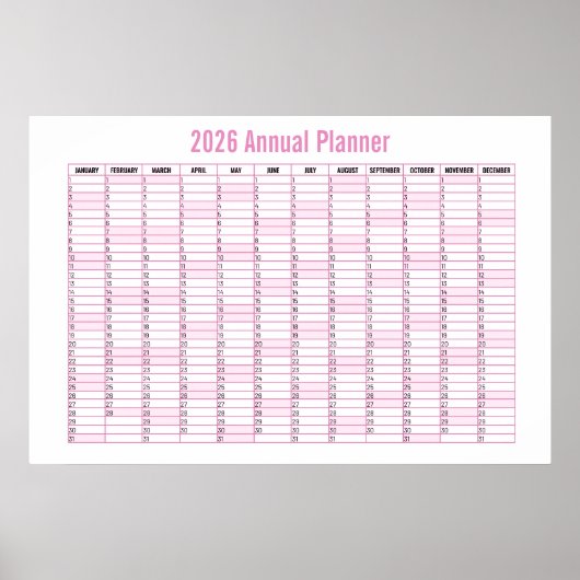 2026 Jahr-zu-Blick Wandplaner-Kalender Poster (Vorne)