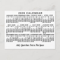 2026 Jahres-Monats-Kalender Klassisch Weiß und Sch