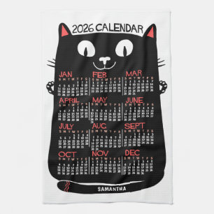 2026 Jahres-Monats-Kalender Mid-Century Schwarze K Geschirrtuch