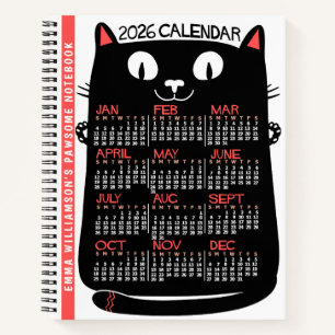 2026 Jahres-Monats-Kalender Mid-Century Schwarze K Notizblock