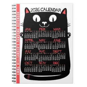 2026 Jahres-Monats-Kalender Mid-Century Schwarze K Notizblock