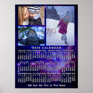 2026 Jahres-Monats-Kalender Weltraum-Nebel 3 Fotos Poster