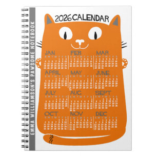 2026 Jahres-Monatskalender Mid-Century Orange Katz Notizblock