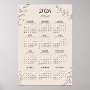 2026 Jahreskalender Florale Linienkunst Minimalist Poster