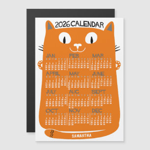 2026 Jahreskalender Mid-Century Orange Katze Monat Magneteinladung