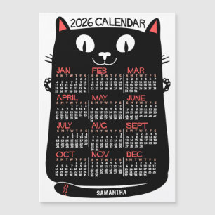 2026 Jahreskalender Mid-Century Schwarze Katze Mag Magnetkarte