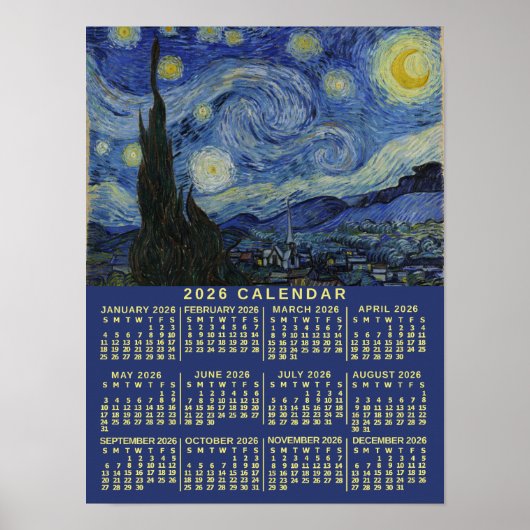2026 Jahreskalender Sternennacht oder Fügen Sie Ih Poster (Vorne)