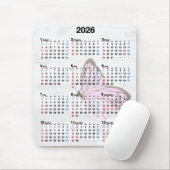 2026 Jahreskalender und rosa Schmetterling  Mousepad (Mit Mouse)