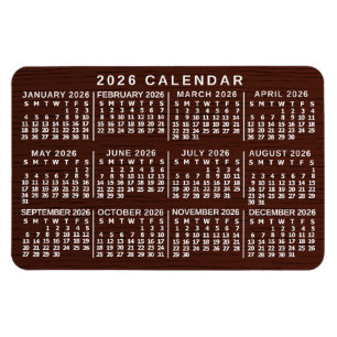 2026 Jahresmonatskalender braune Holzmaserung einf Magnet