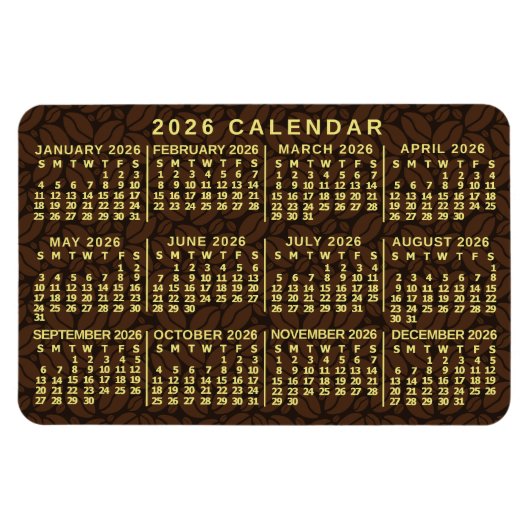 2026 Jahresmonatskalender Dunkle Kaffeebohnen Magnet (Horizontal)
