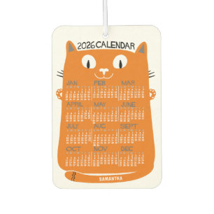 2026 Jahresmonatskalender Mid-Century Orange Katze Autolufterfrischer