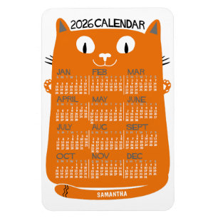 2026 Jahresmonatskalender Mid-Century Orange Katze Magnet