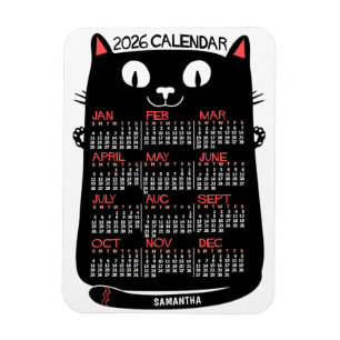 2026 Jahresmonatskalender Mid-Century Schwarze Kat Magnet