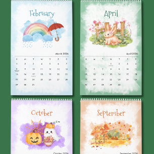 2026 Jahreszeiten Wasserfarben-Kalender Kalender