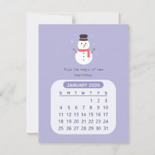 2026 Januar Monatlicher Kawaii Motivierend Kalende Postkarte