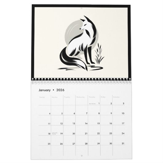 2026 Japanischer Tintenspass Tier 12 Monate Kalender (Jan 2026)