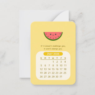 2026 Juli Monatlicher Kawaii Motivierend Kalender Mitteilungskarte