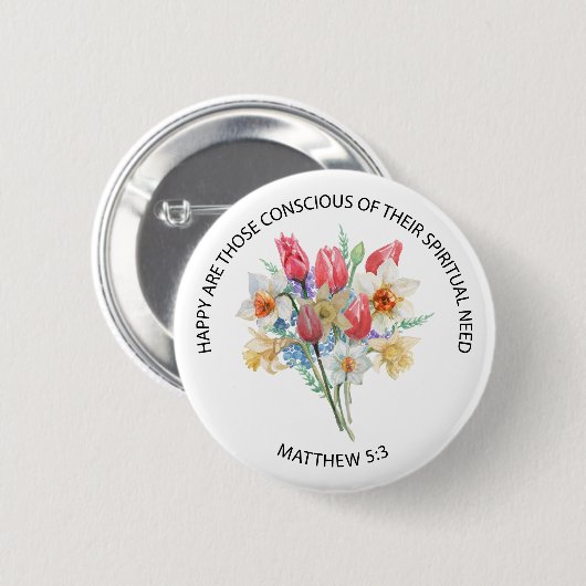 2026 JW Year Text Matthew 5v3 Spring Flowers Button (Vorne & Hinten)