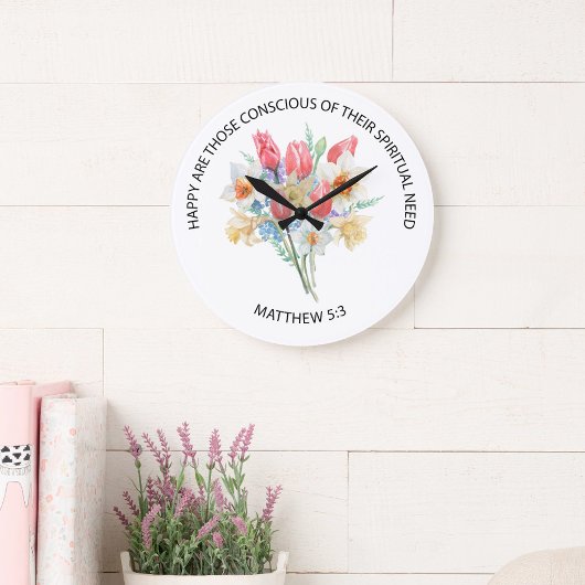 2026 JW Year Text Matthew 5v3 Spring Flowers Große Wanduhr