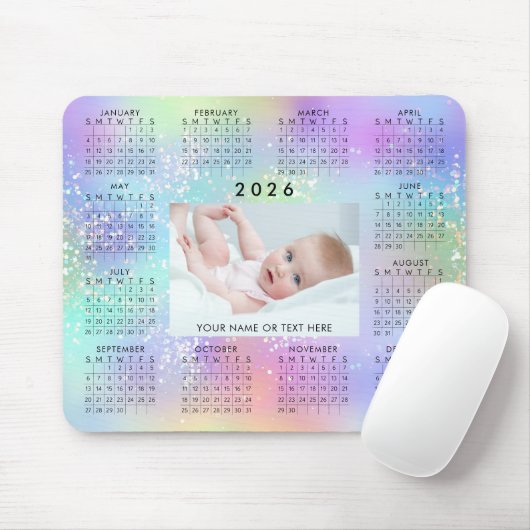 2026 Kalender 1 Foto Rainbow Glitzer Mousepad (Mit Mouse)