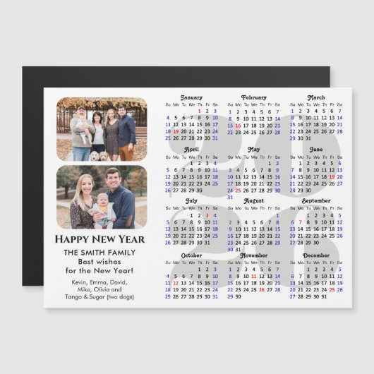 2026 Kalender 2 Foto Modernes Schwarzes Einfaches  Magnetkarte (Vorne/Hinten)