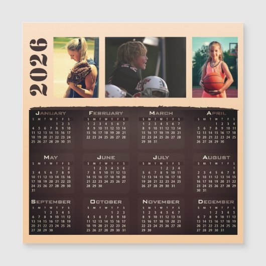 2026 Kalender 3 Fotocollage Magnet-Karte Magnetkarte (Vorderseite)