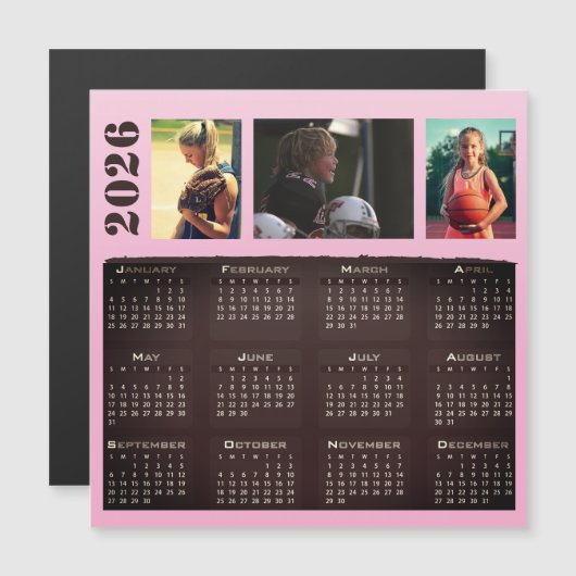 2026 Kalender 3 Fotocollage Magnet-Karte Magnetkarte (Vorne/Hinten)