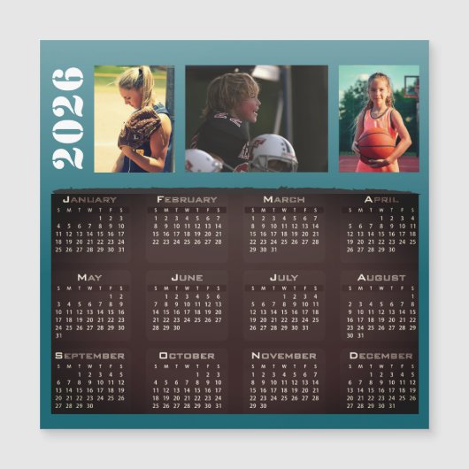 2026 Kalender 3 Fotocollage Magnet-Karte Magnetkarte (Vorderseite)