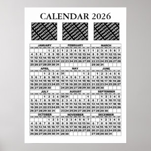 2026 Kalender 3 Fotos hinzufügen Poster White 18x2
