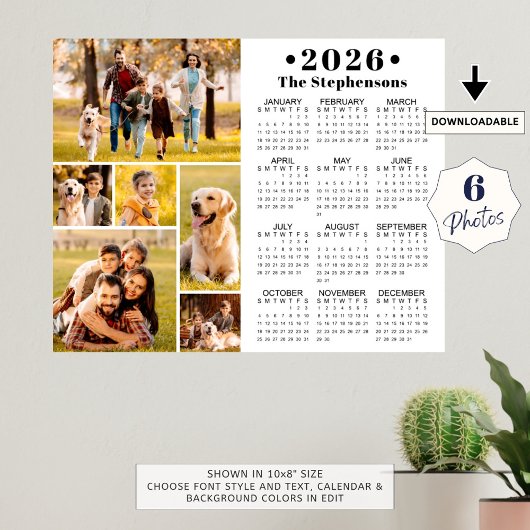 2026 Kalender 6 FotoCollage Personalisiertes Poste Poster