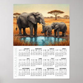 2026 Kalender, Afrikanische Elefanten, Safari, Afr Poster