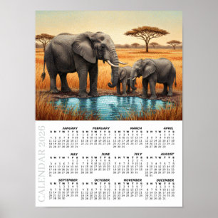 2026 Kalender, Afrikanische Elefanten, Safari, Afr Poster