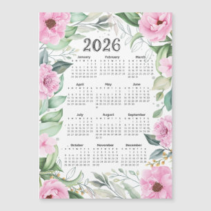 2026 Kalender Aquarell Eukalyptus Rosa Magnetkarte