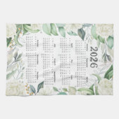 2026 Kalender Aquarell Eukalyptus Weiße Blüte Geschirrtuch (Horizontal)