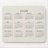 2026 Kalender Beige Faux-Canvas-Textur Mousepad (Vorne)