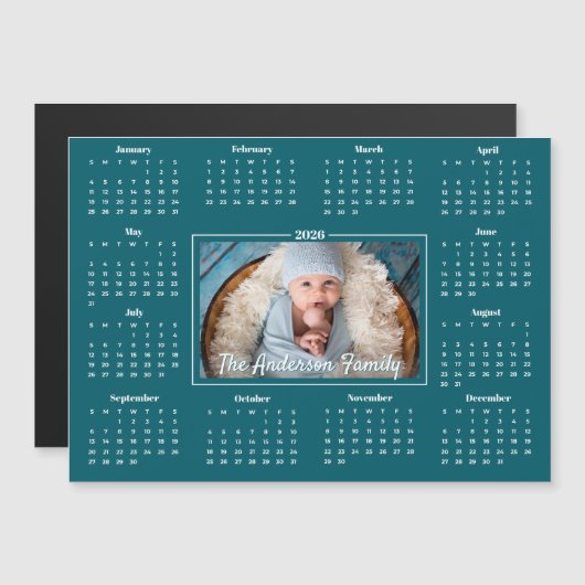 2026 Kalender Benutzerdefiniertes Foto Aquamarin B Magnetkarte (Vorne/Hinten)